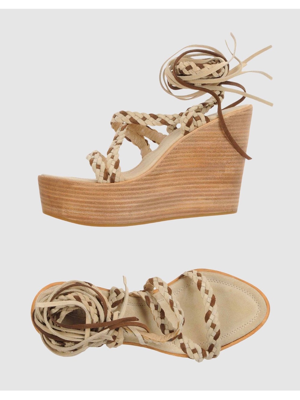 Le Silla Braided Lace-Up Platform Wedge Sandals, Beige, Size 7